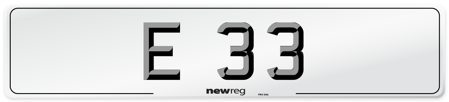 E 33 Number Plate from New Reg